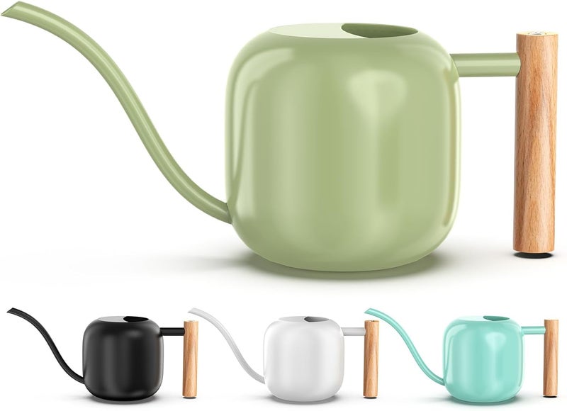 Green Moon Watering Can Indoor Plants 1.2L/41oz Sage Green Water Can Indoor Metal Small Water Can Pot with Long Spout for House Bonsai Plants Garden Flower Decorative - Image 1